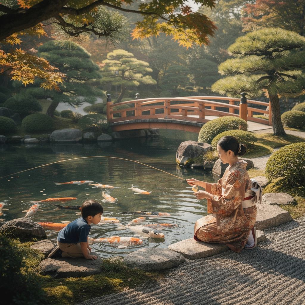 地元の湖で釣りを楽しむ家族の笑顔