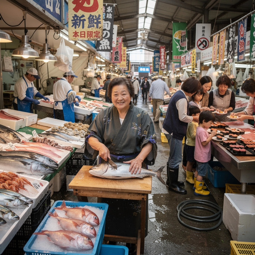 新しい釣り具を試している子供の喜ぶ表情